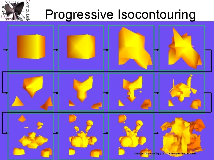 Center Computational CCV Visualization Progressive Isocontouring Copyright: Chandrajit Bajaj, CCV, University of Texas at Center Computational CCV Visualization Progressive Isocontouring Copyright: Chandrajit Bajaj, CCV, University of Texas at
