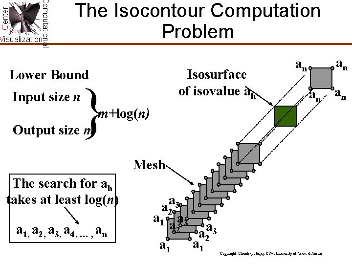 Center Computational CCV Visualization The Isocontour Computation Problem Isosurface of isovalue ah Lower Bound Center Computational CCV Visualization The Isocontour Computation Problem Isosurface of isovalue ah Lower Bound