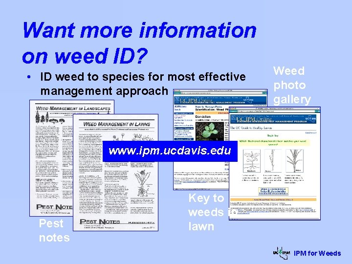 Want more information on weed ID? • ID weed to species for most effective