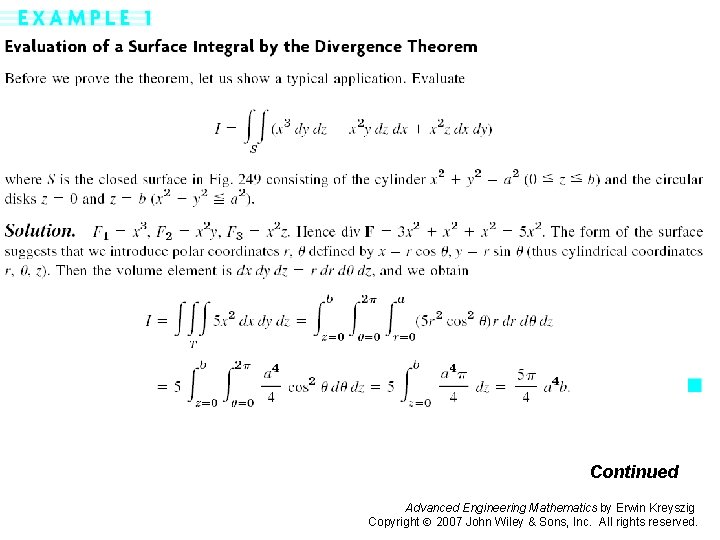 Page 459 (2 a) Continued Advanced Engineering Mathematics by Erwin Kreyszig Copyright 2007 John