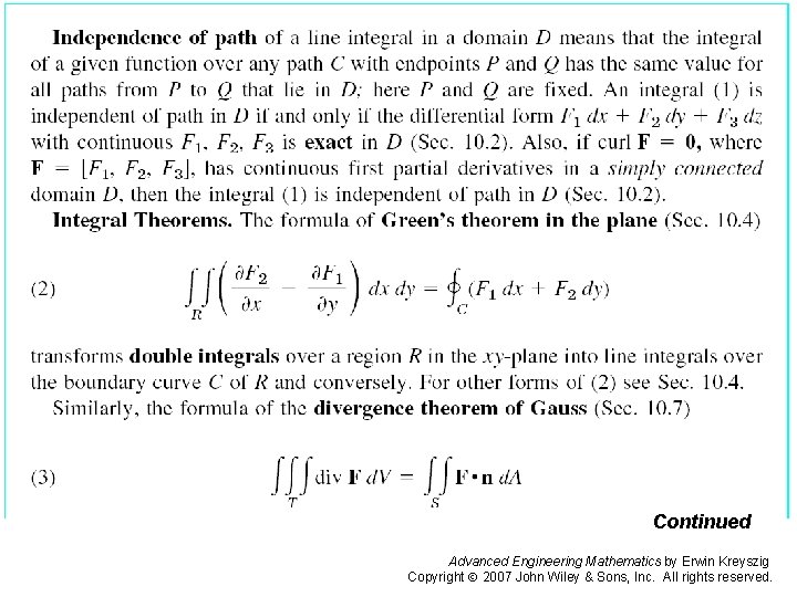 Pages 474 -475 b Continued Advanced Engineering Mathematics by Erwin Kreyszig Copyright 2007 John