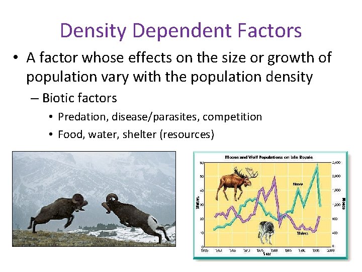Density Dependent Factors • A factor whose effects on the size or growth of