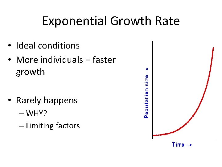 Exponential Growth Rate • Ideal conditions • More individuals = faster growth • Rarely