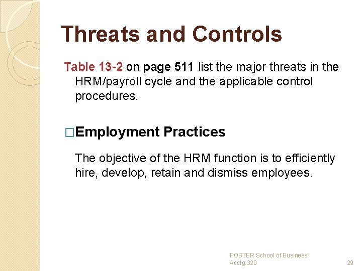 Threats and Controls Table 13 -2 on page 511 list the major threats in
