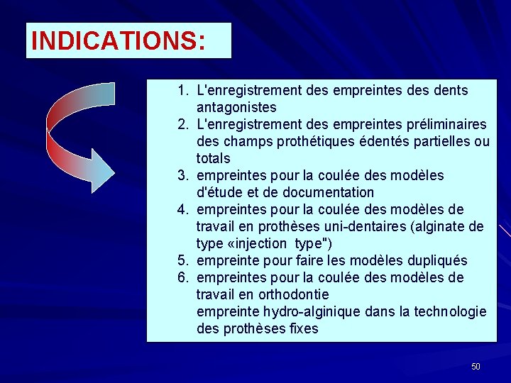 INDICATIONS: 1. L'enregistrement des empreintes dents antagonistes 2. L'enregistrement des empreintes préliminaires des champs