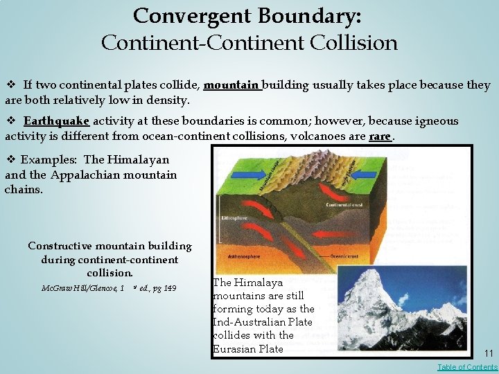 Convergent Boundary: Continent-Continent Collision ❖ If two continental plates collide, mountain building usually takes