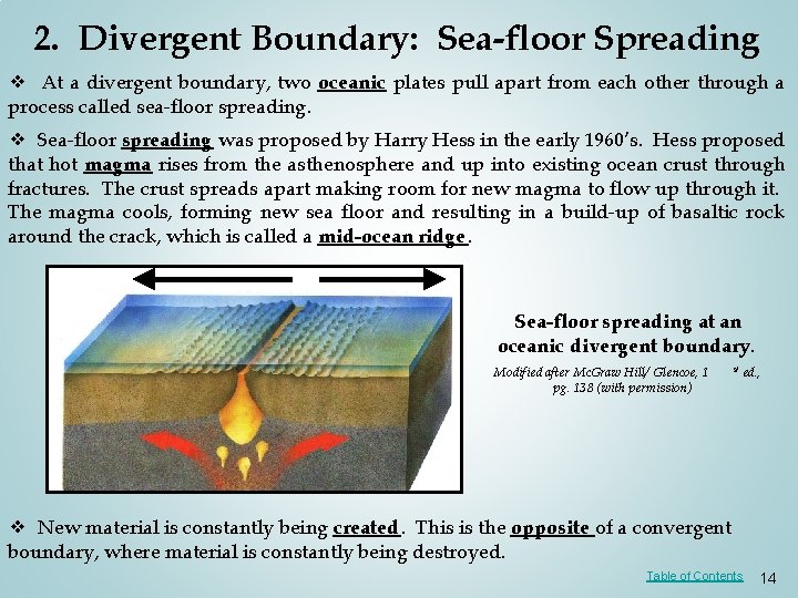 2. Divergent Boundary: Sea-floor Spreading ❖ At a divergent boundary, two oceanic plates pull