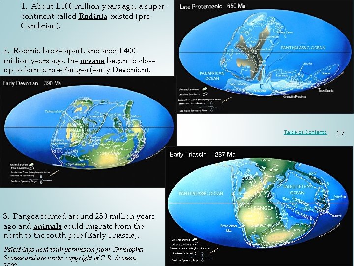 1. About 1, 100 million years ago, a supercontinent called Rodinia existed (pre. Cambrian).