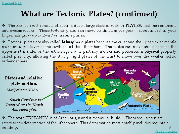 Standard 8 -3. 6 What are Tectonic Plates? (continued) ❖ The Earth’s crust consists