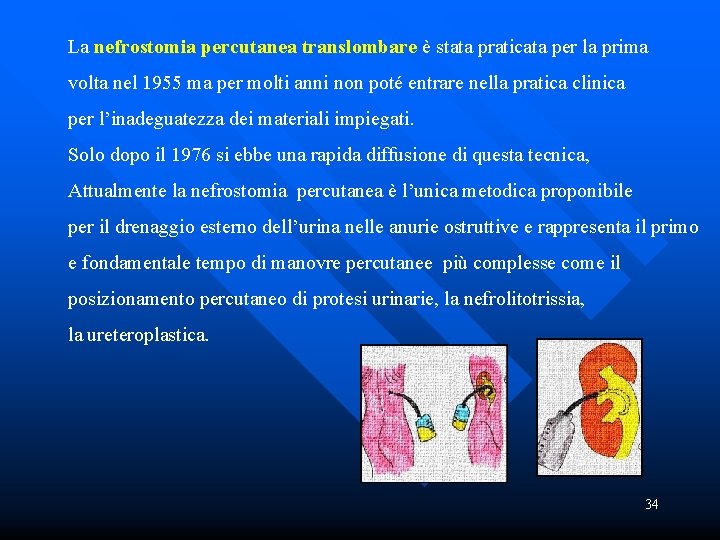 La nefrostomia percutanea translombare è stata praticata per la prima volta nel 1955 ma