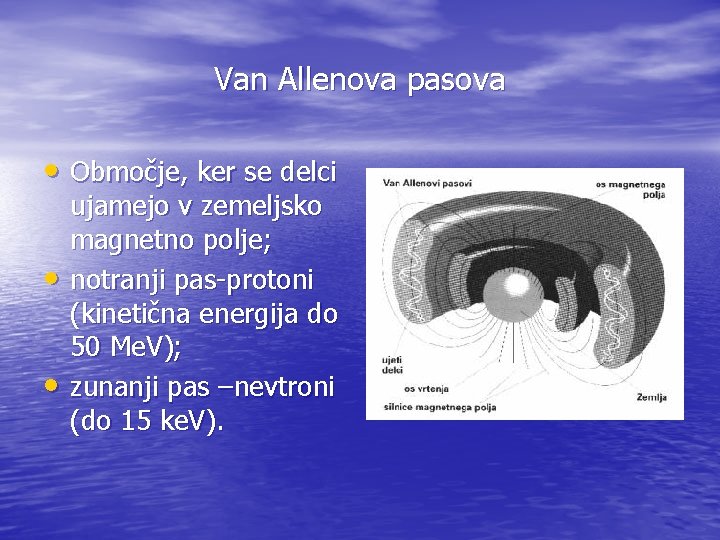 Van Allenova pasova • Območje, ker se delci • • ujamejo v zemeljsko magnetno