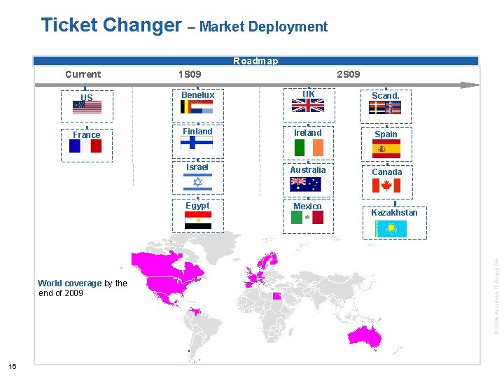 Flagship products Ticket Changer – Market Deployment New biz Roadmap 2 S 09 US