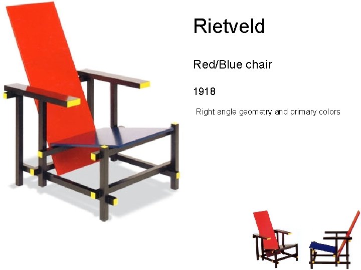 Rietveld Red/Blue chair 1918 Right angle geometry and primary colors 