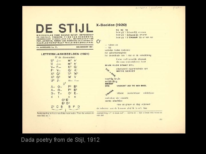 Dada poetry from de Stijl, 1912 