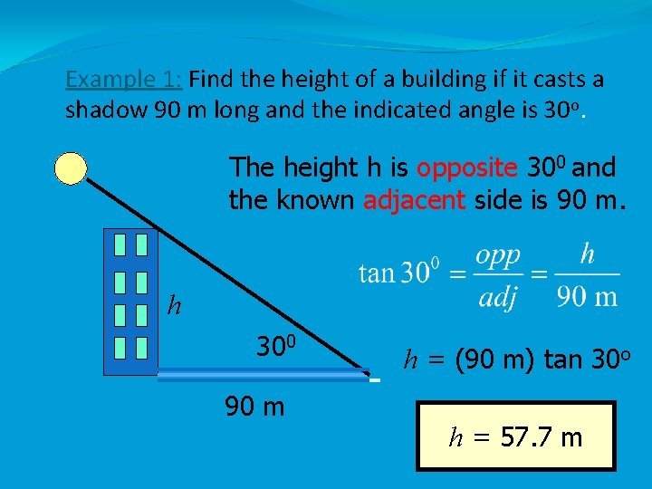 Example 1: Find the height of a building if it casts a shadow 90