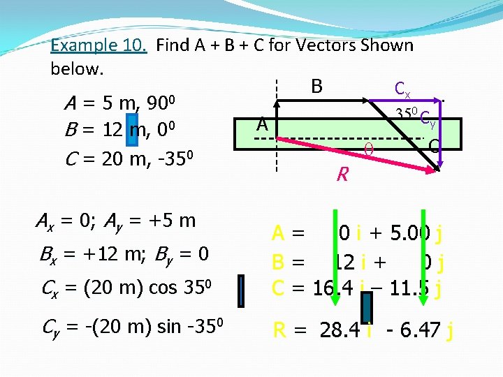 Example 10. Find A + B + C for Vectors Shown below. B Cx