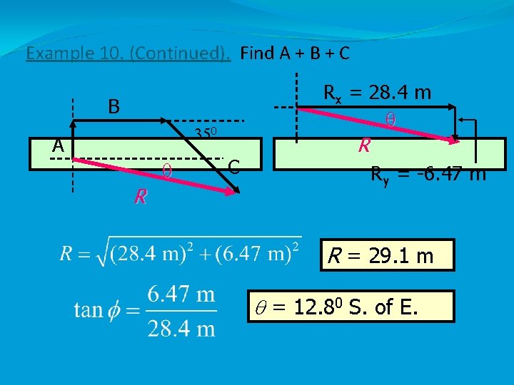 Example 10. (Continued). Find A + B + C Rx = 28. 4 m