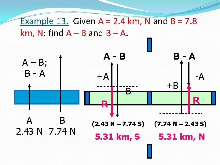 Example 13. Given A = 2. 4 km, N and B = 7. 8