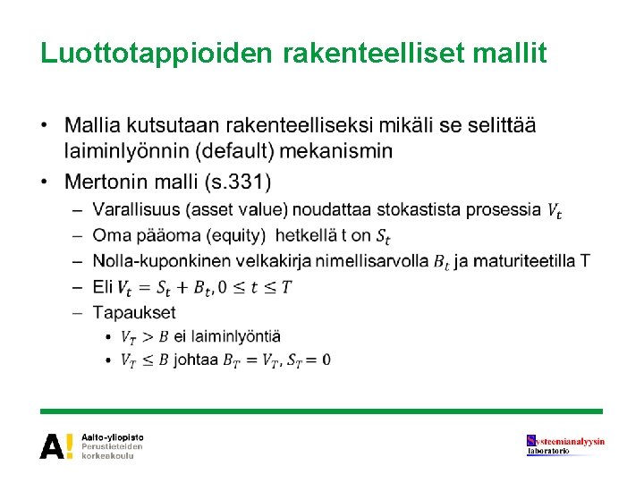 Luottotappioiden rakenteelliset mallit • 