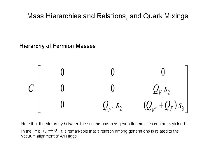 Mass Hierarchies and Relations, and Quark Mixings Hierarchy of Fermion Masses Note that the