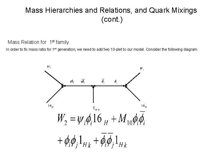 Mass Hierarchies and Relations, and Quark Mixings (cont. ) Mass Relation for 1 st