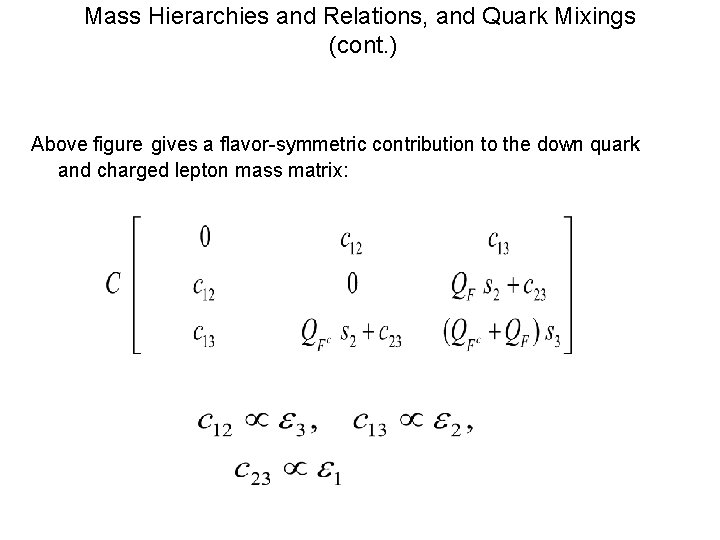 Mass Hierarchies and Relations, and Quark Mixings (cont. ) Above figure gives a flavor-symmetric