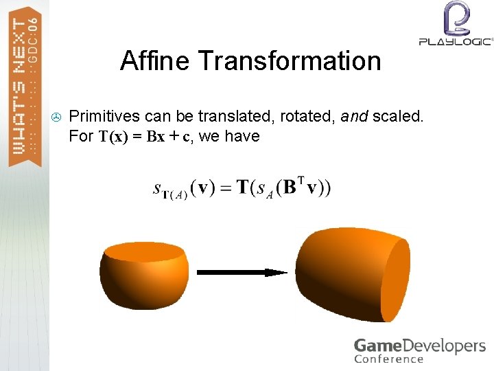 Affine Transformation > Primitives can be translated, rotated, and scaled. For T(x) = Bx