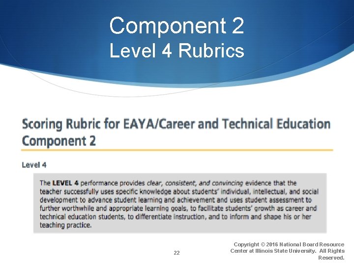 Component 2 Level 4 Rubrics 22 Copyright © 2016 National Board Resource Center at