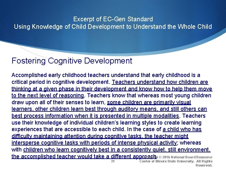 Excerpt of EC-Gen Standard Using Knowledge of Child Development to Understand the Whole Child