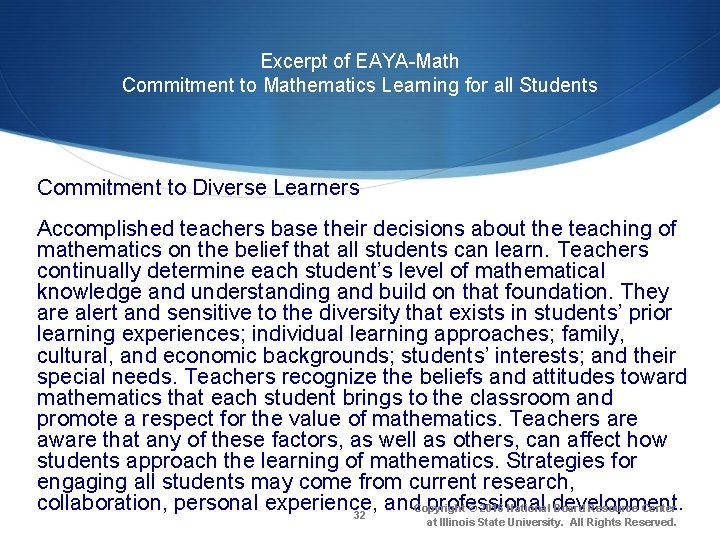 Excerpt of EAYA-Math Commitment to Mathematics Learning for all Students Commitment to Diverse Learners