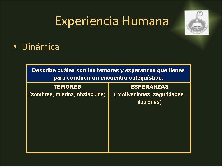 Experiencia Humana • Dinámica Describe cuáles son los temores y esperanzas que tienes para Experiencia Humana • Dinámica Describe cuáles son los temores y esperanzas que tienes para