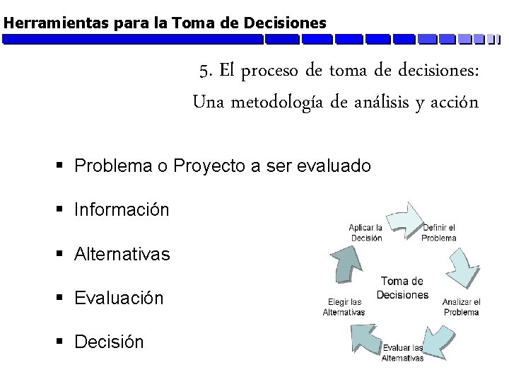 Herramientas para la Toma de Decisiones 5. El proceso de toma de decisiones: Una