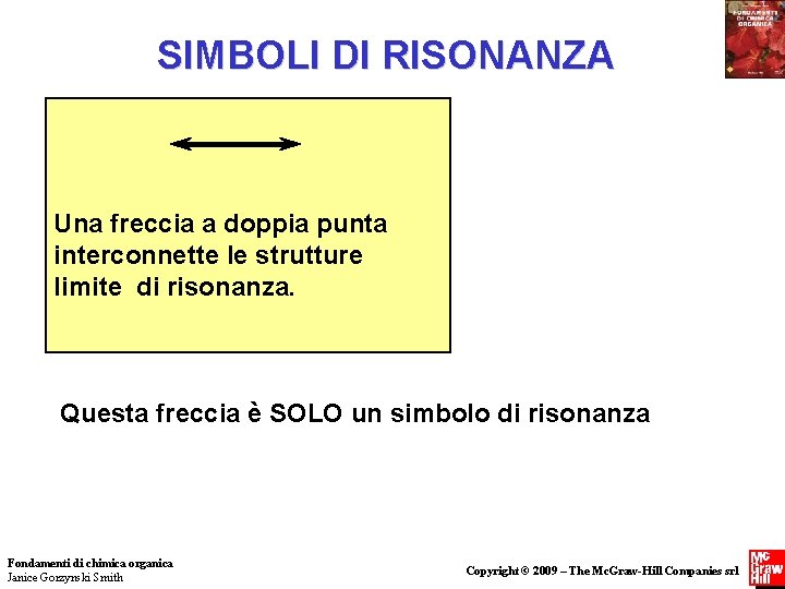 SIMBOLI DI RISONANZA Una freccia a doppia punta interconnette le strutture limite di risonanza.