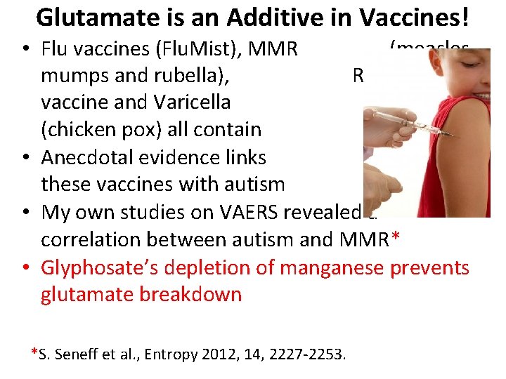 Glutamate is an Additive in Vaccines! • Flu vaccines (Flu. Mist), MMR (measles, mumps