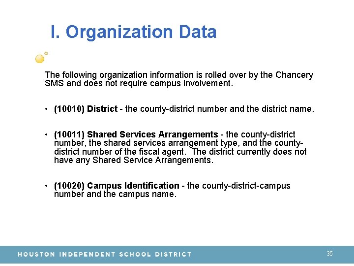  I. Organization Data The following organization information is rolled over by the Chancery