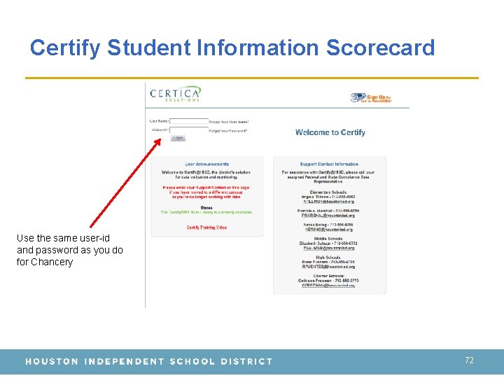 Certify Student Information Scorecard Use the same user-id and password as you do for