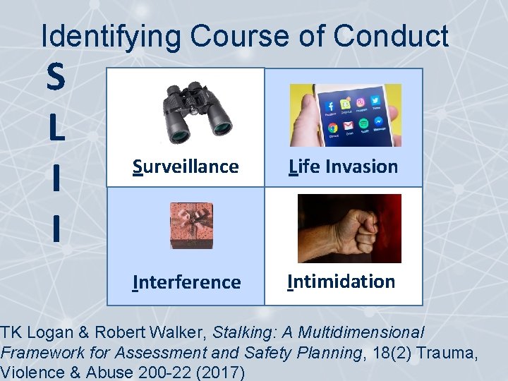 Identifying Course of Conduct S L I I Surveillance Life Invasion Interference Intimidation TK