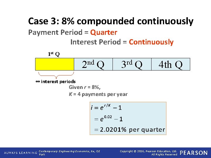 Case 3: 8% compounded continuously Payment Period = Quarter Interest Period = Continuously 1