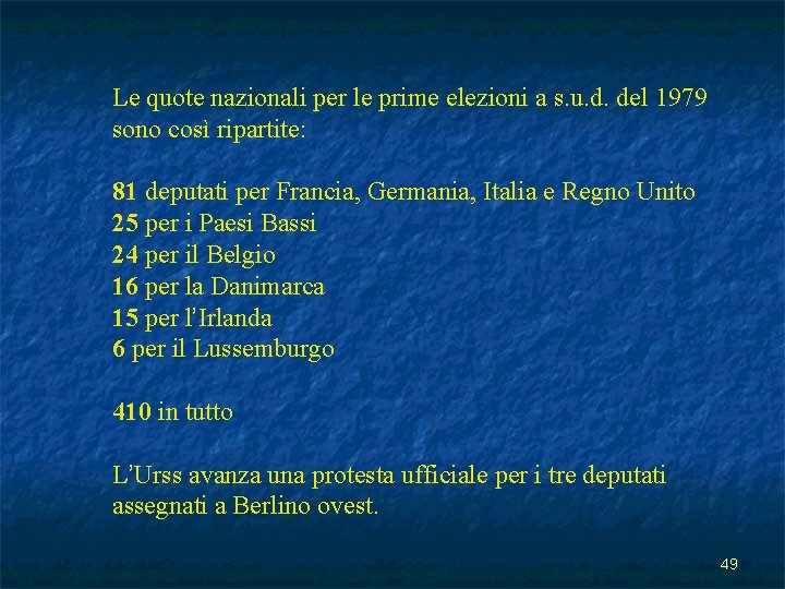 Le quote nazionali per le prime elezioni a s. u. d. del 1979 sono