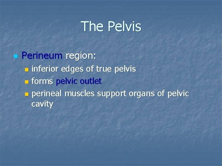 The Pelvis n Perineum region: inferior edges of true pelvis n forms pelvic outlet