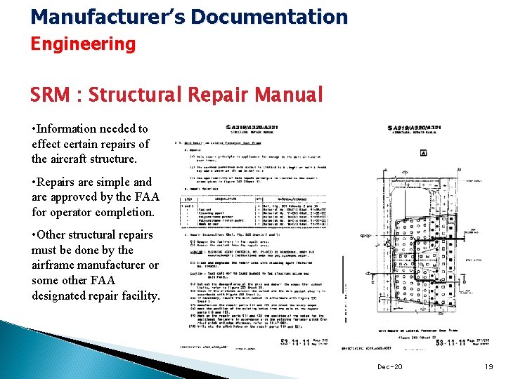 Manufacturer’s Documentation Engineering SRM : Structural Repair Manual • Information needed to effect certain