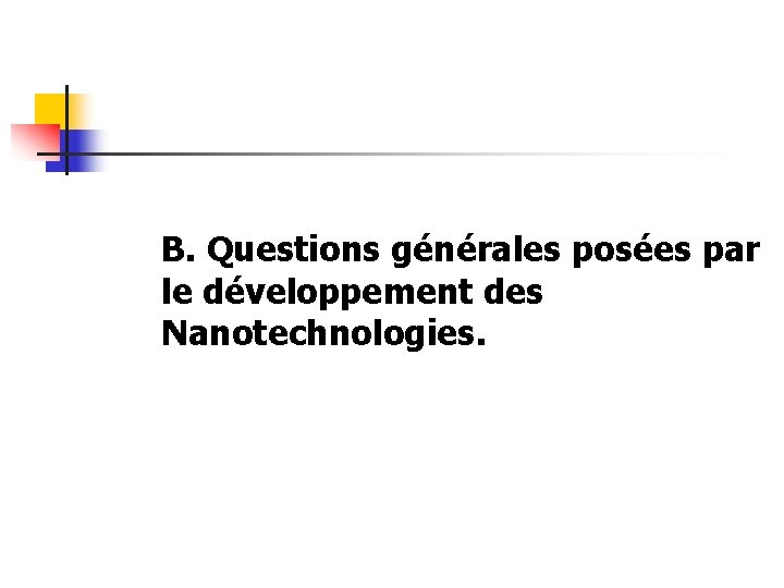 B. Questions générales posées par le développement des Nanotechnologies. 