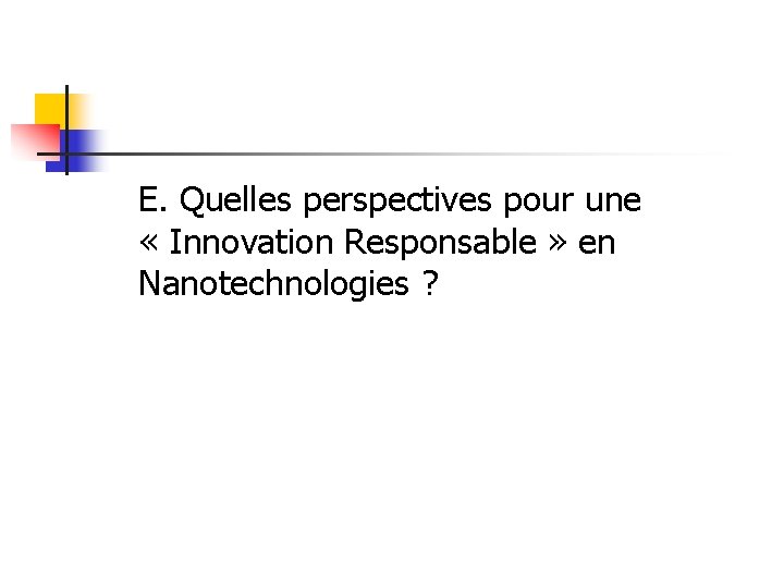E. Quelles perspectives pour une « Innovation Responsable » en Nanotechnologies ? 