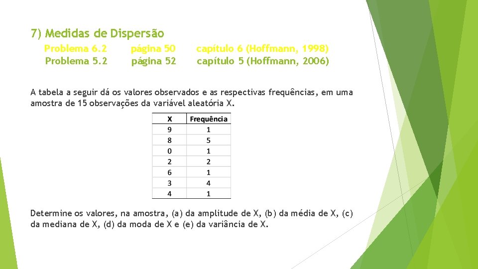 7) Medidas de Dispersão Problema 6. 2 Problema 5. 2 página 50 página 52