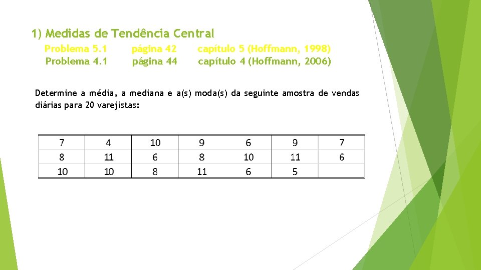 1) Medidas de Tendência Central Problema 5. 1 Problema 4. 1 página 42 página