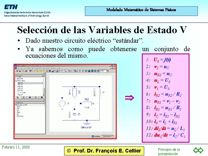 Modelado Matemático de Sistemas Físicos Selección de las Variables de Estado V • Dado