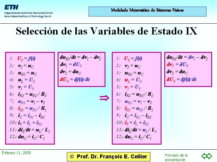 Modelado Matemático de Sistemas Físicos Selección de las Variables de Estado IX 1: U