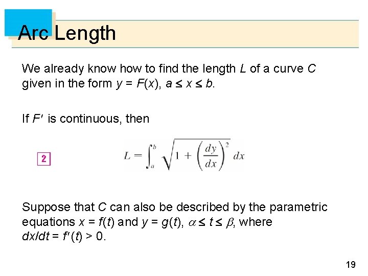 Arc Length We already know how to find the length L of a curve