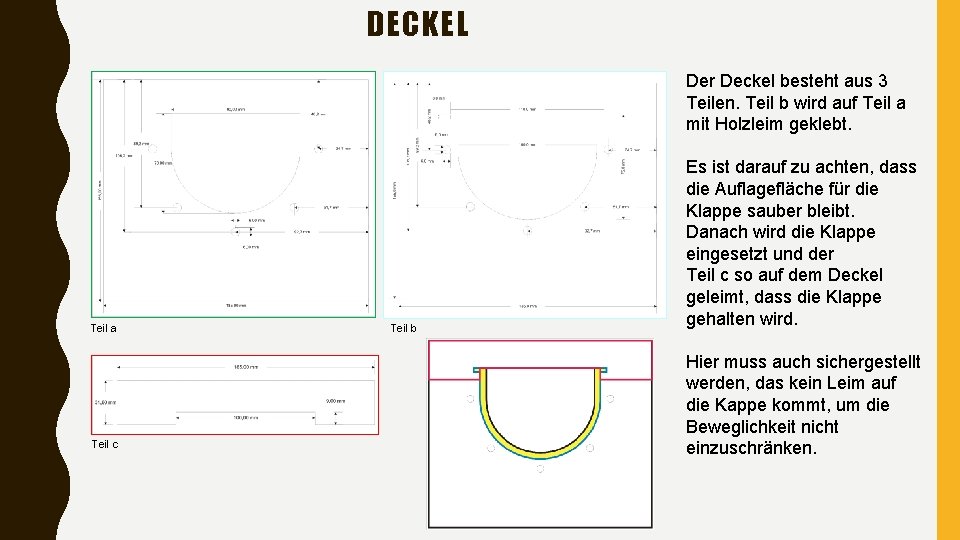 DECKEL Der Deckel besteht aus 3 Teilen. Teil b wird auf Teil a mit