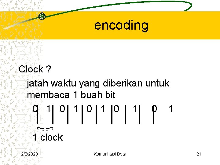 encoding Clock ? jatah waktu yang diberikan untuk membaca 1 buah bit 0 1